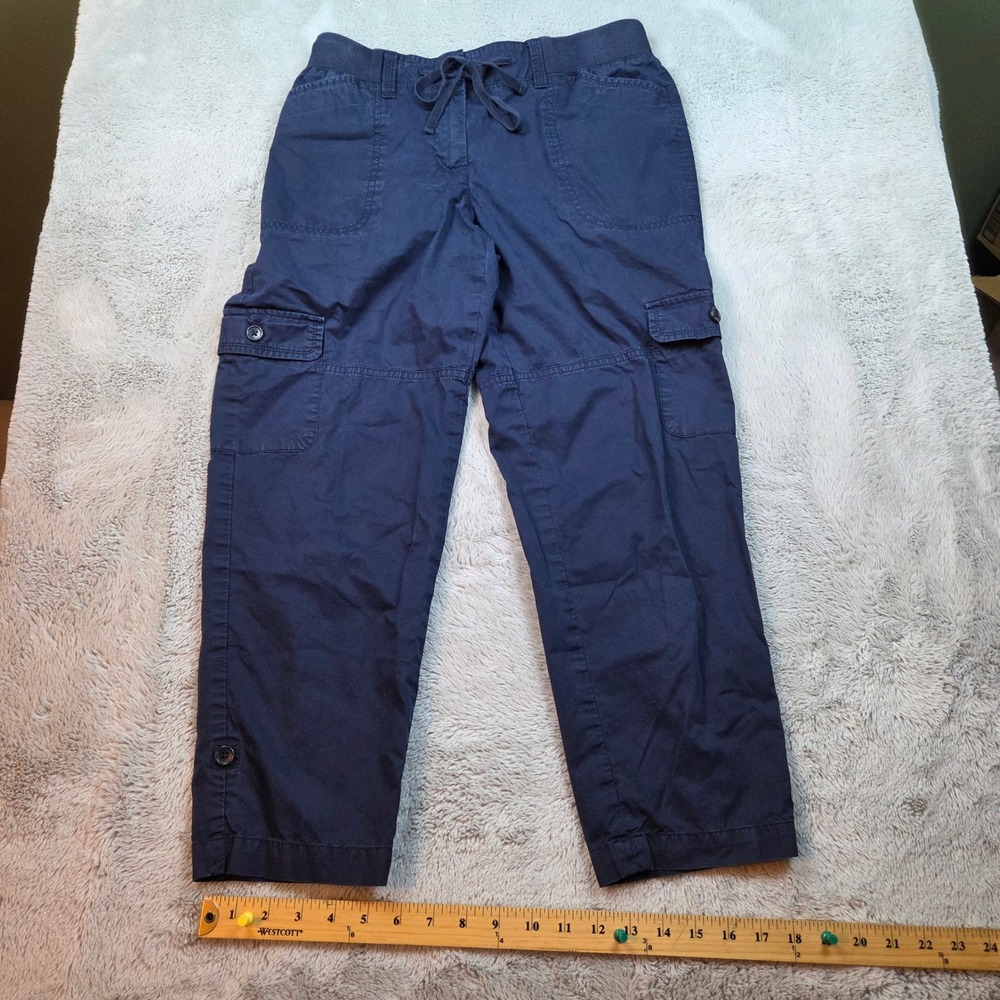 Talbots Cargo Crop Pants Womens 4 Utility Elastic Waist Drawstring Cotton Navy